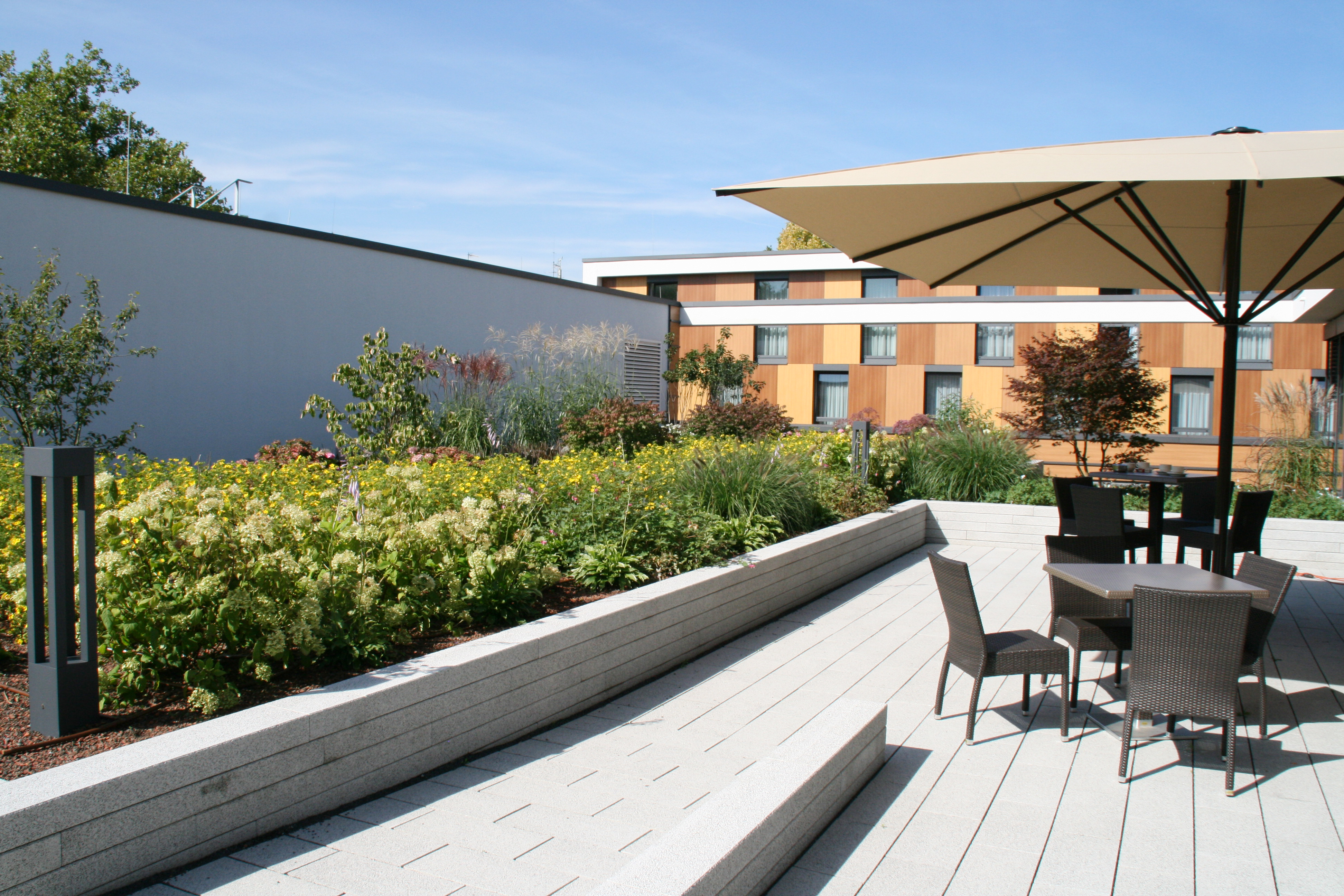 Blick auf die Dachterrasse des Hotels Franz in Essen